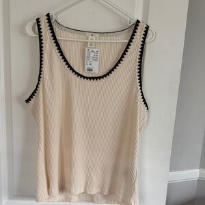 H&M Cream Ribbed Tank Top with Black Accents